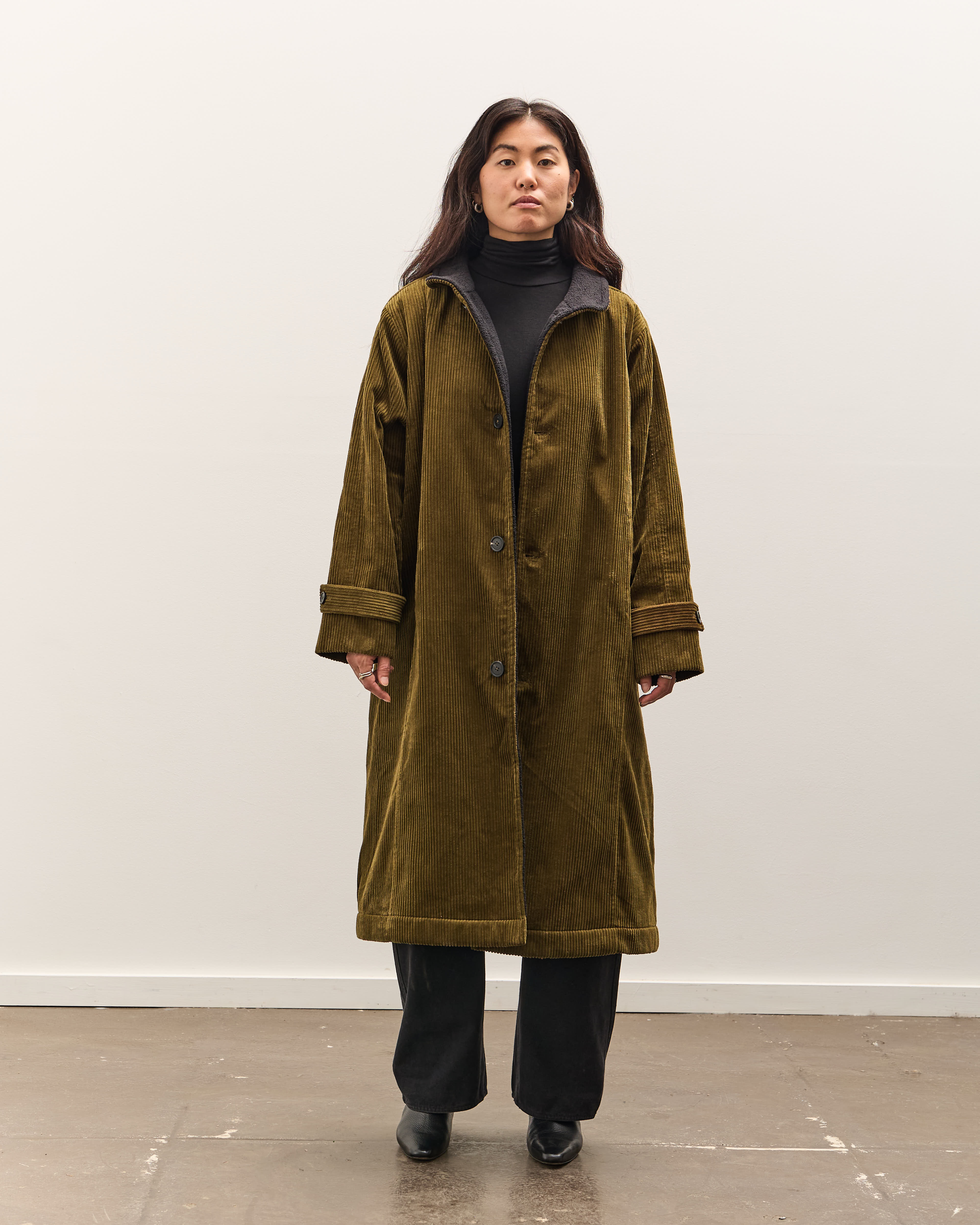7115 by Szeki Padded Corduroy Fleece Coat, Deep Olive – Glasswing