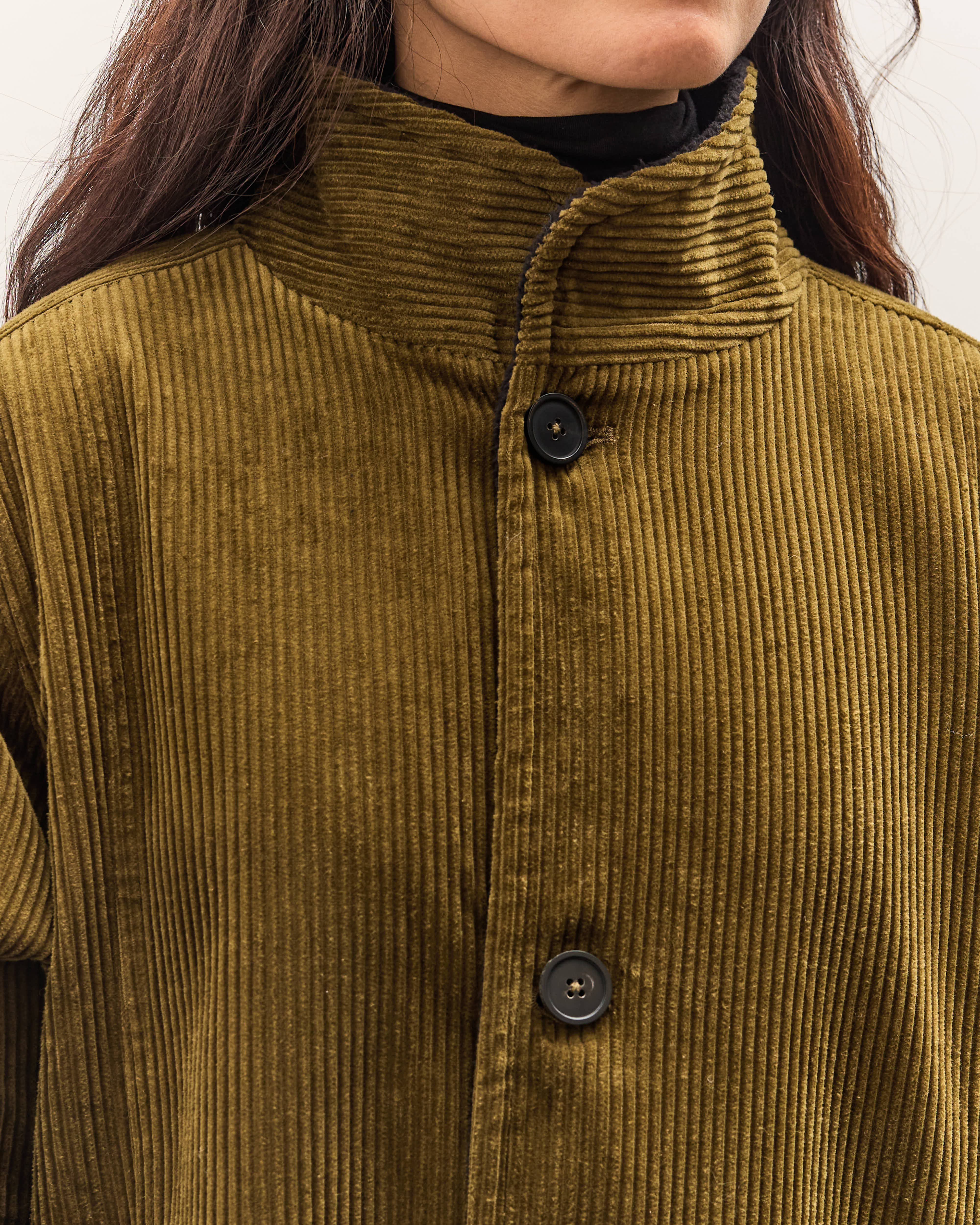 7115 by Szeki Padded Corduroy Fleece Coat, Deep Olive – Glasswing