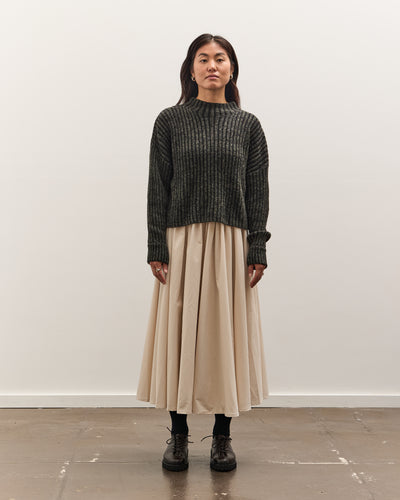 7115 by Szeki Striped Ribbed Mockneck, Gray Black