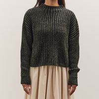 7115 by Szeki Striped Ribbed Mockneck, Gray Black