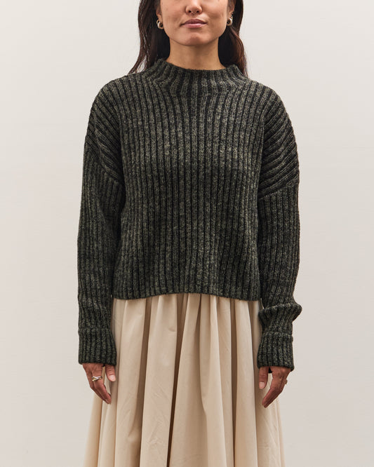 7115 by Szeki Striped Ribbed Mockneck, Gray Black