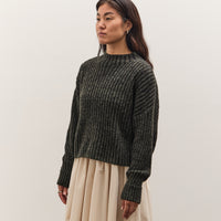 7115 by Szeki Striped Ribbed Mockneck, Gray Black
