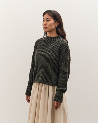 7115 by Szeki Striped Ribbed Mockneck, Gray Black