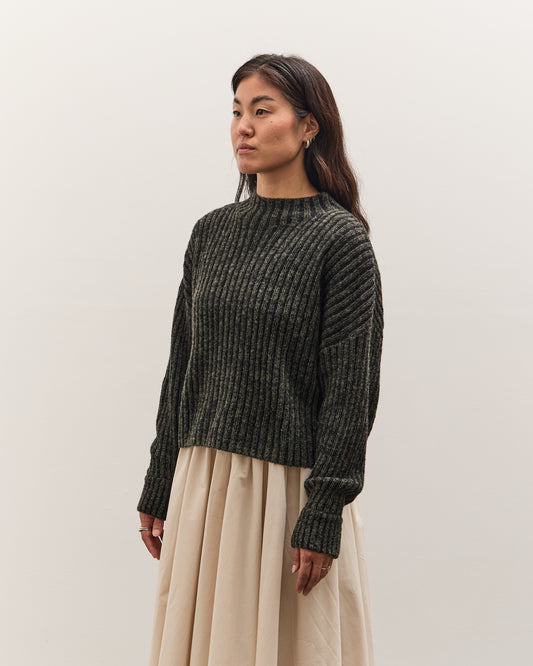 7115 by Szeki Striped Ribbed Mockneck, Gray Black
