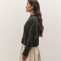 7115 by Szeki Striped Ribbed Mockneck, Gray Black