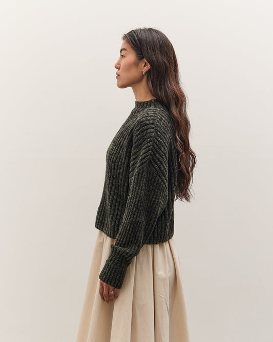 7115 by Szeki Striped Ribbed Mockneck, Gray Black