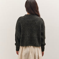7115 by Szeki Striped Ribbed Mockneck, Gray Black