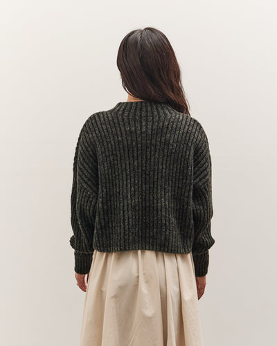 7115 by Szeki Striped Ribbed Mockneck, Gray Black