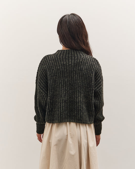7115 by Szeki Striped Ribbed Mockneck, Gray Black