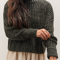 7115 by Szeki Striped Ribbed Mockneck, Gray Black