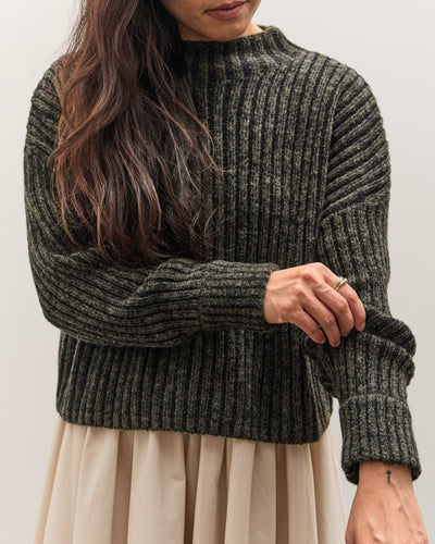 7115 by Szeki Striped Ribbed Mockneck, Gray Black