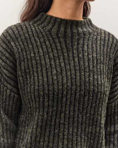 7115 by Szeki Striped Ribbed Mockneck, Gray Black