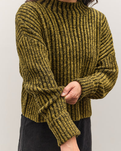 7115 by Szeki Striped Ribbed Mockneck, Topaz Black