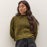 7115 by Szeki Striped Ribbed Mockneck, Topaz Black
