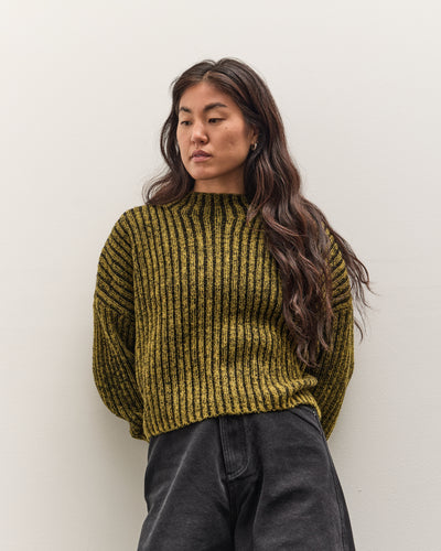 7115 by Szeki Striped Ribbed Mockneck, Topaz Black