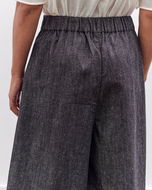 7115 by Szeki Soft Denim Pleated Culotte, Black