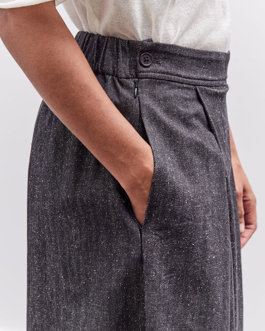 7115 by Szeki Soft Denim Pleated Culotte, Black