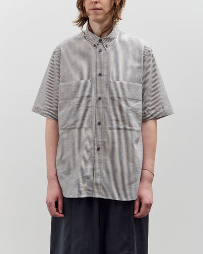 7115 by Szeki Striped Double Pockets Shirt, Navy Stripes