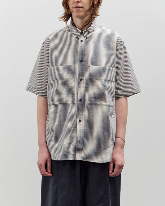 7115 by Szeki Striped Double Pockets Shirt, Navy Stripes