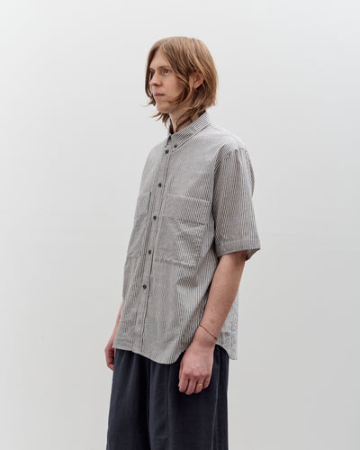 7115 by Szeki Striped Double Pockets Shirt, Navy Stripes