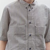 7115 by Szeki Striped Double Pockets Shirt, Navy Stripes