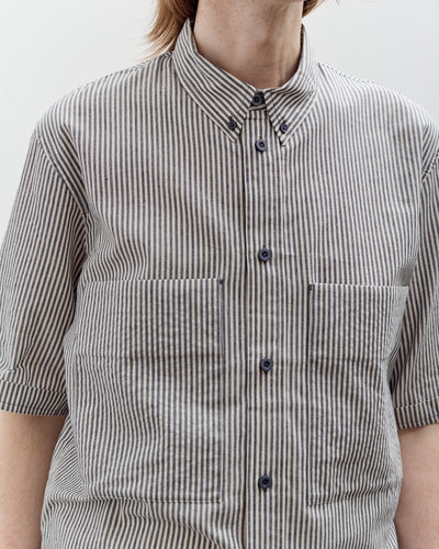 7115 by Szeki Striped Double Pockets Shirt, Navy Stripes