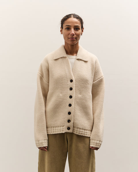 7115 by Szeki Chunky Collared Cardigan, Antique White – Glasswing