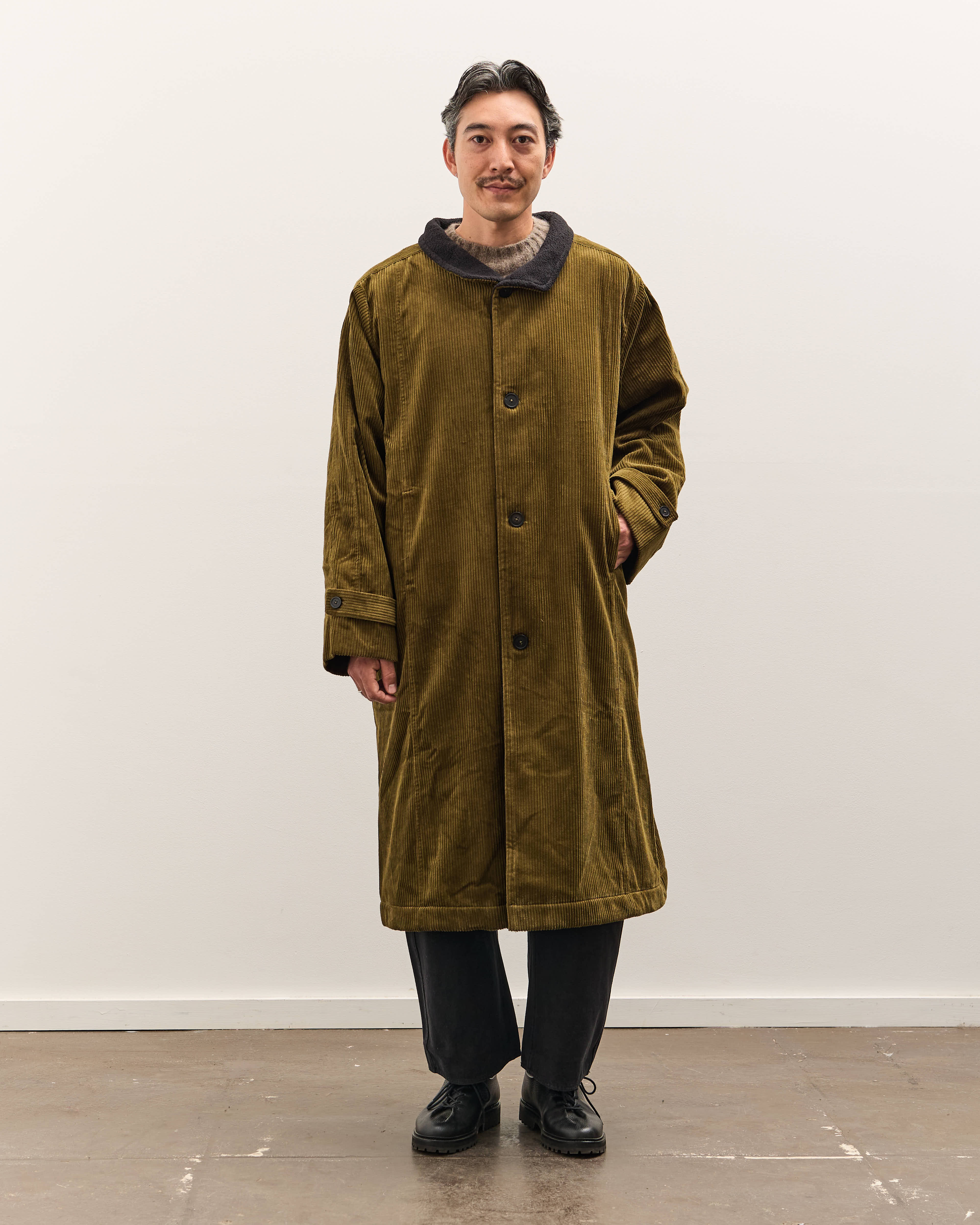 7115 by Szeki Padded Corduroy Fleece Coat Unisex, Deep Olive