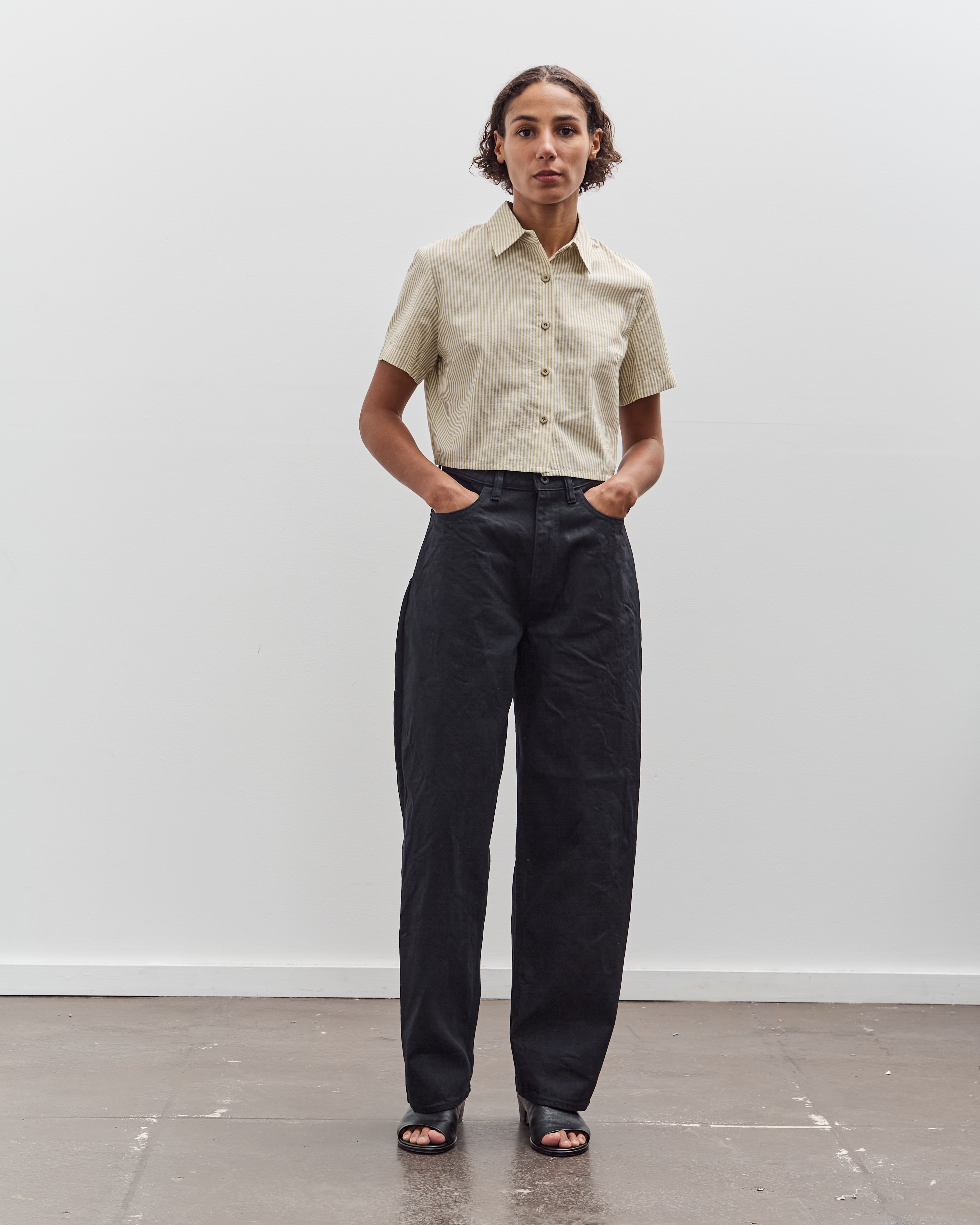 7115 by Szeki Striped Cropped Shirt, Mustard Stripes – Glasswing
