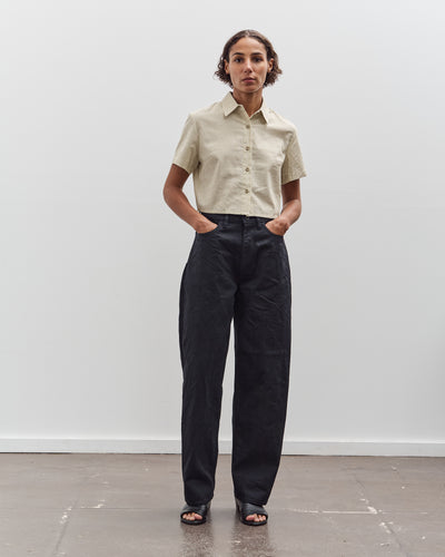 7115 by Szeki Striped Cropped Shirt, Mustard Stripes