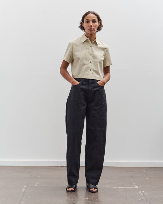 7115 by Szeki Striped Cropped Shirt, Mustard Stripes