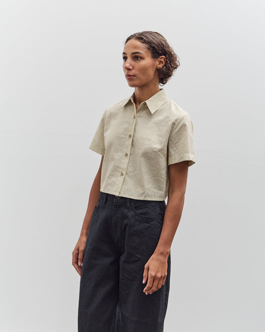 7115 by Szeki Striped Cropped Shirt, Mustard Stripes