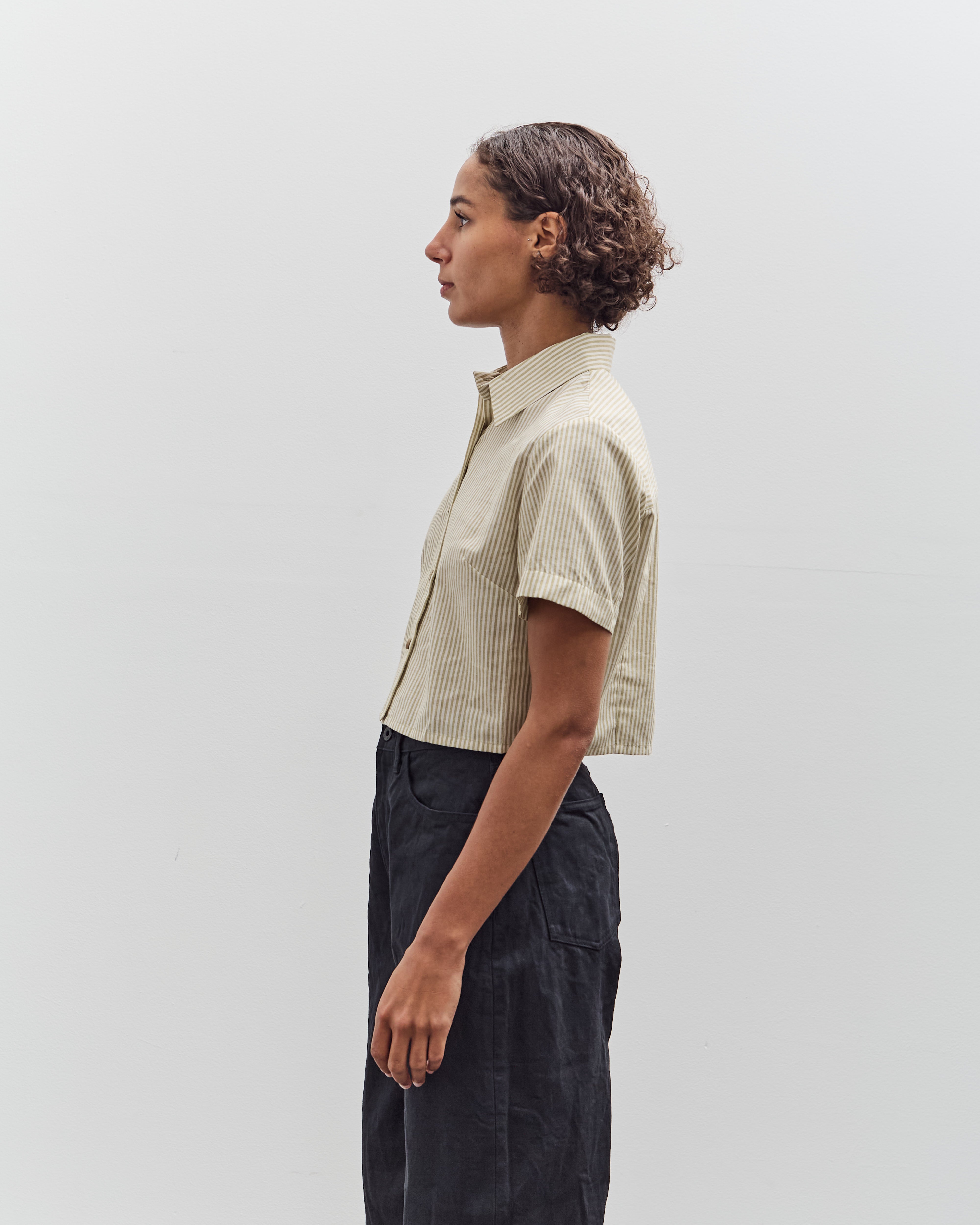 7115 by Szeki Striped Cropped Shirt, Mustard Stripes – Glasswing