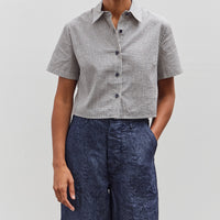 7115 by Szeki Striped Cropped Shirt, Navy Stripes
