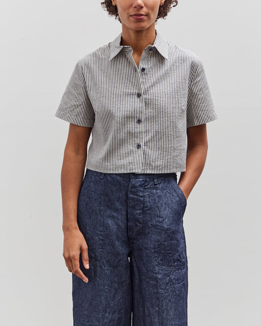 7115 by Szeki Striped Cropped Shirt, Navy Stripes
