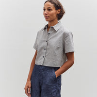 7115 by Szeki Striped Cropped Shirt, Navy Stripes