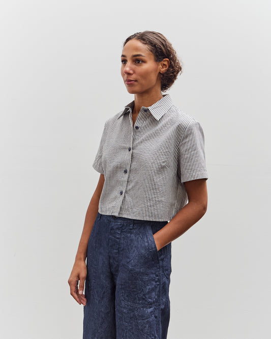 7115 by Szeki Striped Cropped Shirt, Navy Stripes
