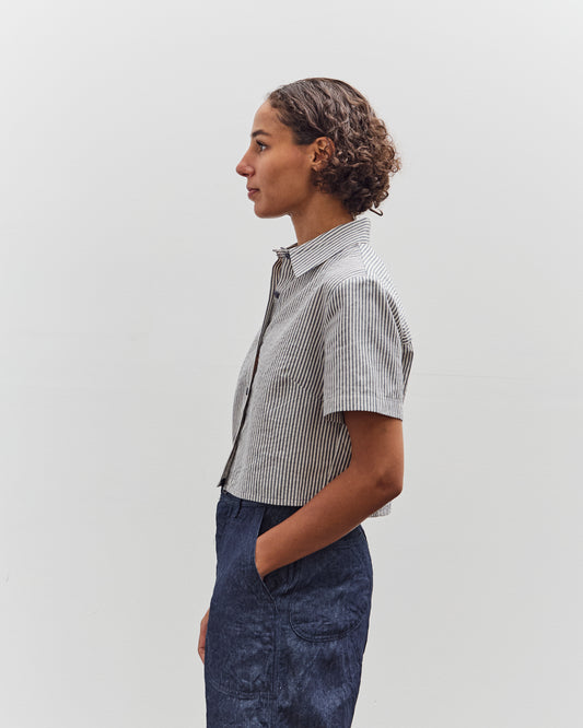 7115 by Szeki Striped Cropped Shirt, Navy Stripes