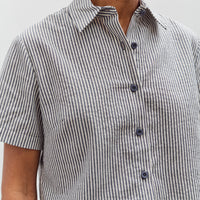 7115 by Szeki Striped Cropped Shirt, Navy Stripes