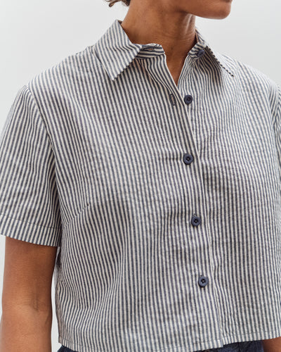 7115 by Szeki Striped Cropped Shirt, Navy Stripes