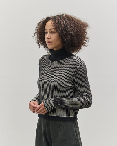 7115 Cropped Turtleneck, Black Stripes