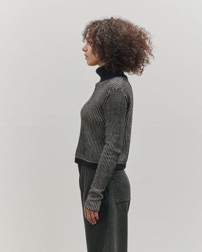 7115 Cropped Turtleneck, Black Stripes