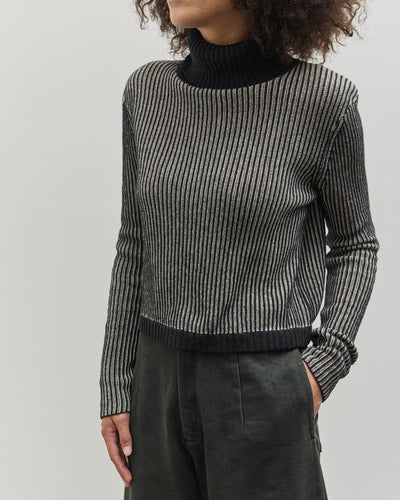 7115 Cropped Turtleneck, Black Stripes