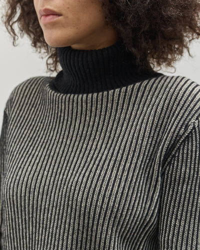 7115 Cropped Turtleneck, Black Stripes