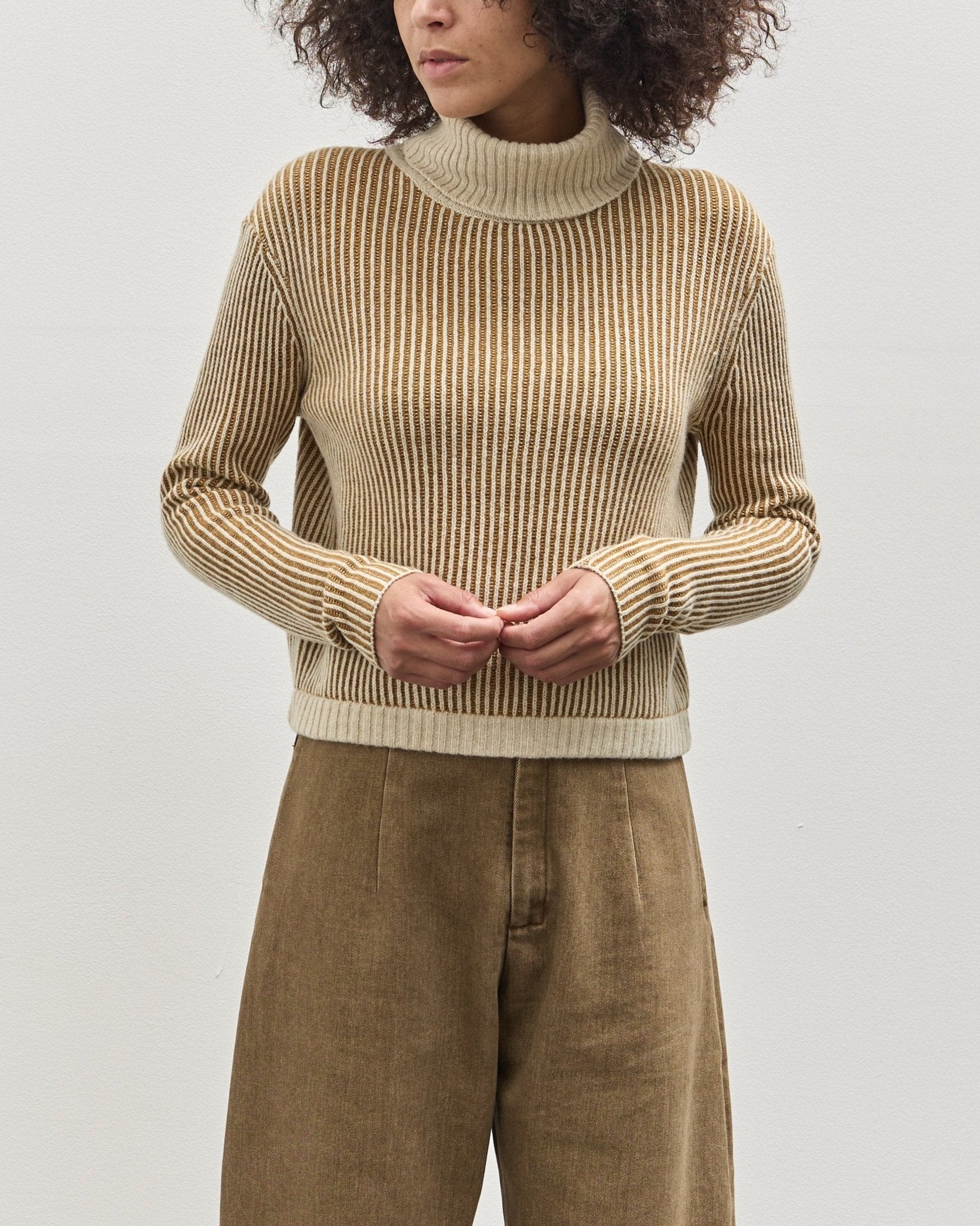 トップス Olde steader Bottle Neck Sweater 7115 Cropped Turtleneck, Mustard Stripes – Glasswing
