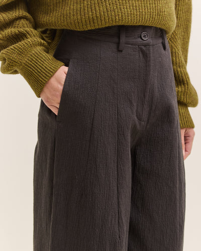 7115 by Szeki Textured Wide-Legged Skate Trouser, Black