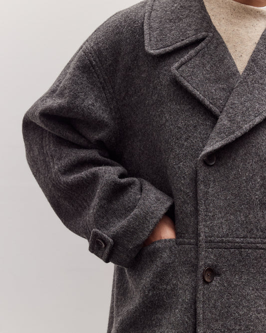 Double Breasted Wool Coat, Charcoal Gray