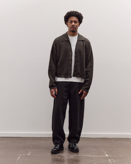 Collared Cropped Cardigan, Olive Brown