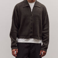 Collared Cropped Cardigan, Olive Brown