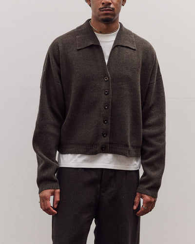 Collared Cropped Cardigan, Olive Brown